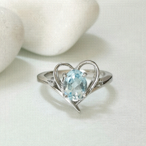 Sky Blue Topaz Ring in Heart with Diamond accents size 6 🆕